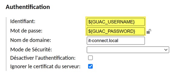 Apache Guacamole - Variables de usuario y contraseña